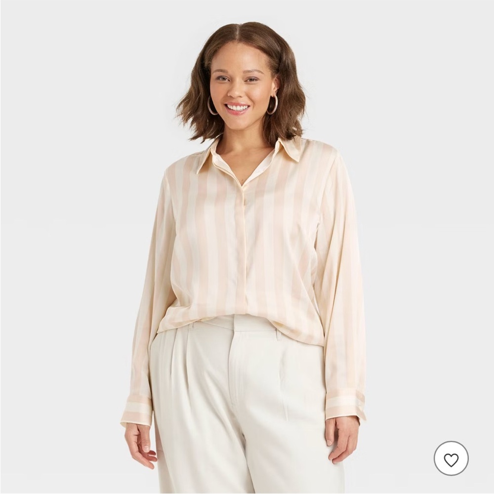 A New Day Cream and Pink Striped Blouse